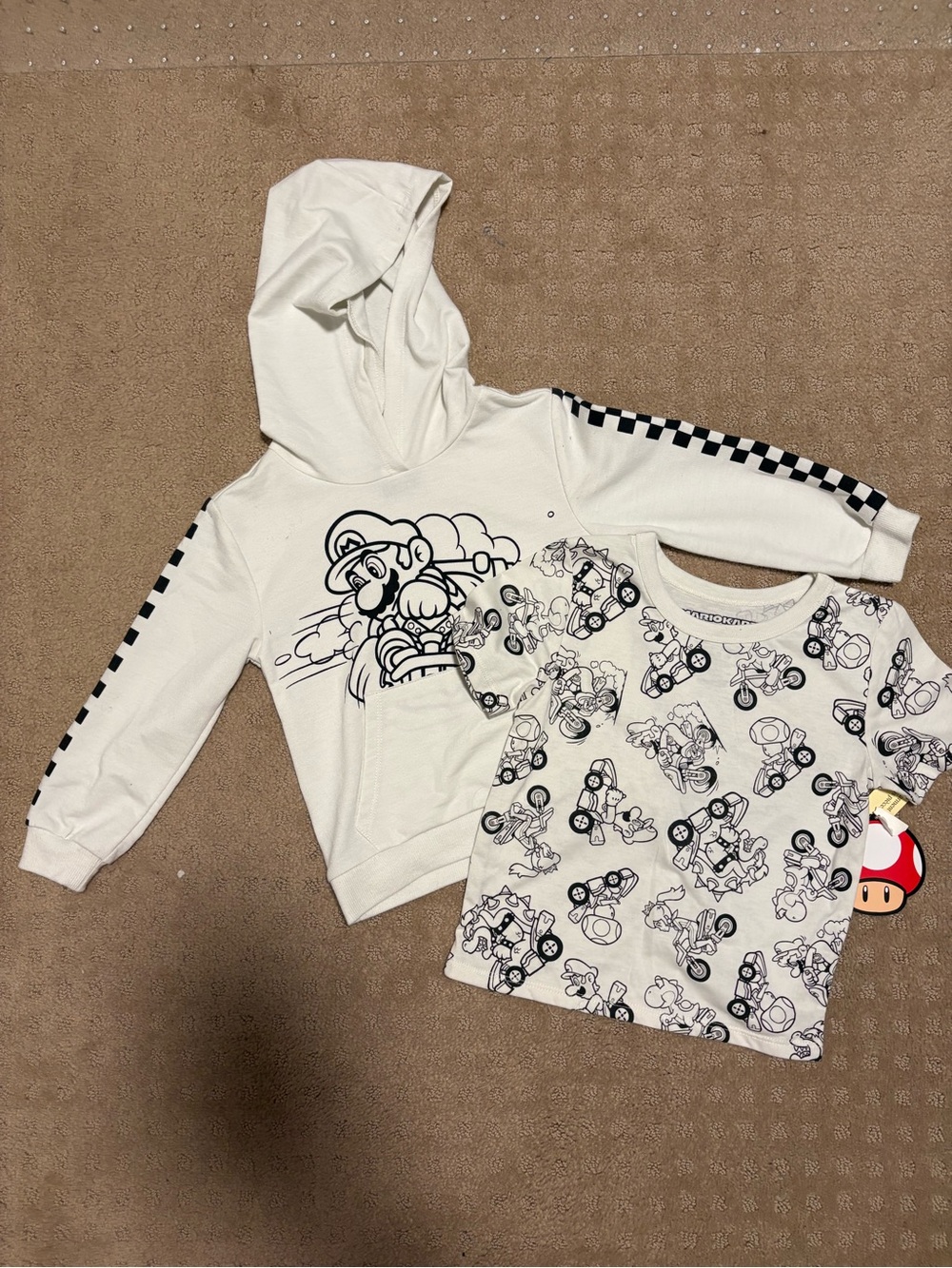 Kids White Mario Kart Hooded Pullover and Tee Set